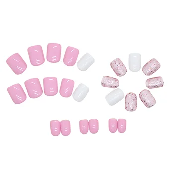 Розово-белые квадратные накладные ногти, Ультрагибкие, долговечные, комфортные накладные ногти для любителей маникюра, повседневные домашние поделки