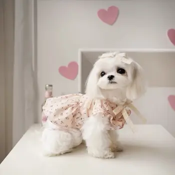Розовое платье для домашних животных, кружевное платье для кошек и собак, осеннее платье для мальтийской собаки, Йоркширской маленькой собаки, милые платья для маленьких собак, платье для щенков