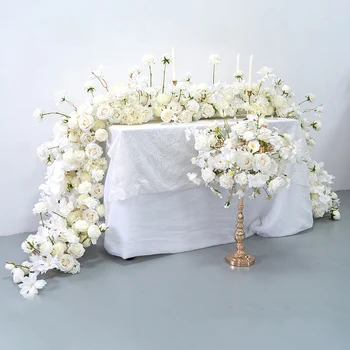Роскошная белая свадебная композиция с цветочными дорожками Центральные элементы банкетного стола Шар с подсвечником Ряд цветов розы и орхидеи