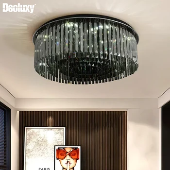 Роскошная круглая черная потолочная люстра для гостиной, современная спальня, хрустальная лампа, большие светодиодные светильники для домашнего декора