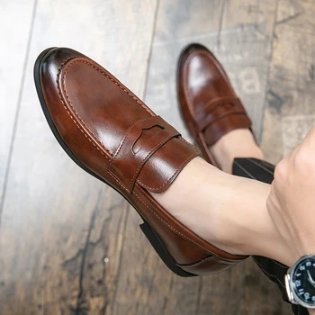 Роскошная мужская повседневная обувь, мокасины черного кофейного цвета, элегантная мужская модельная обувь, свадебная офисная обувь из натуральной кожи для мужчин