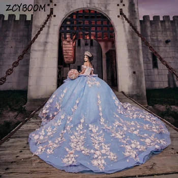 Роскошное пышное платье в виде цветка, расшитое бисером, с открытыми плечами, бальное платье 2023, длина до пола, шлейф, Вечернее платье на шнуровке