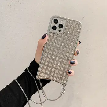 Роскошное украшение для телефона на металлической цепочке со стразами