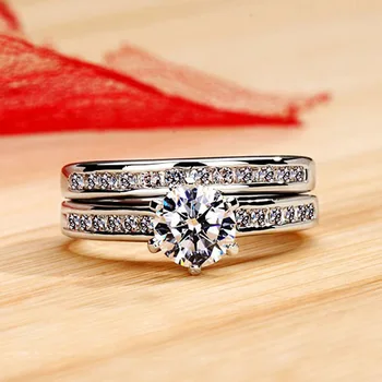 Роскошные Женские наборы колец с большим круглым цирконием, обручальные кольца серебристого цвета для женщин, очаровательное модное обручальное кольцо из белого камня