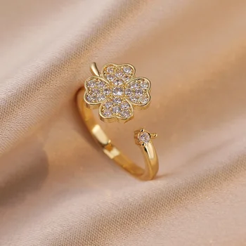 Роскошные кольца с клевером золотого цвета для женщин 2023, Новое Модное Свадебное Регулируемое кольцо, Модные Ювелирные аксессуары для сладких вечеринок