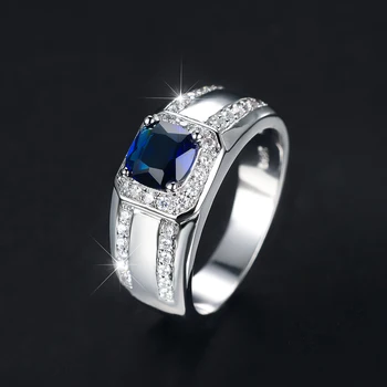 Роскошные мужские Круглые кольца с королевским синим камнем Для мужчин и женщин, Обручальные кольца с цирконием серебристого цвета, ювелирные изделия с обручальным кольцом для пары Promise