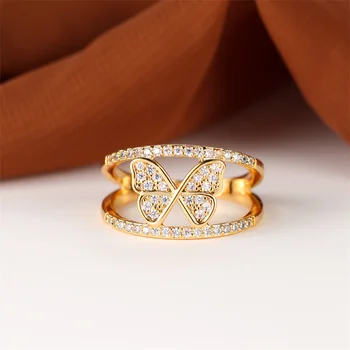 Роскошный Женский Шарм Кристалл Милое кольцо с бабочкой Золотого, серебряного цвета Кольца для женщин Обручальное кольцо с животными из белого камня Ювелирные изделия