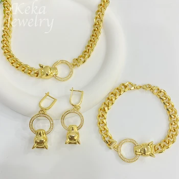 Роскошный комплект ювелирных изделий из 18-каратного золота для женщин, декор в виде цепочки, Леопардовое ожерелье, браслет, серьги, модные свадебные украшения в Дубае