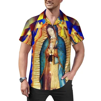 Рубашка для отпуска Богоматери Гваделупской Virgin Mary New Zerape Гавайские повседневные рубашки Мужские Модные блузки С коротким рукавом Графические топы