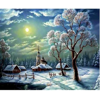 Рукоделие Алмазная живопись Красивый Снежный Зимний пейзаж Алмазная вышивка мозаичное изображение из страз