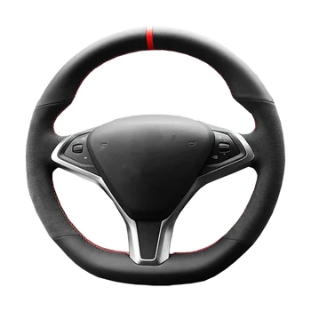 Ручной пошив кожаного чехла для рулевого колеса автомобиля Tesla Model S 2012-2020 Оплетка на держателе рулевого колеса