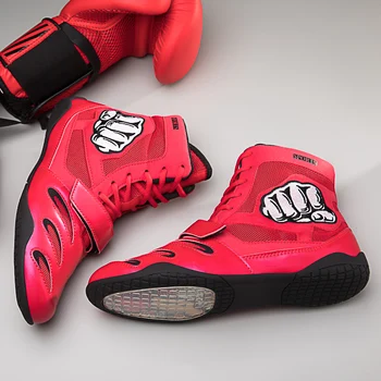 Самые продаваемые боксерские туфли для пар, красные, черные борцовские ботинки, мужская дышащая спортивная обувь для спортзала, женские легкие боевые ботинки