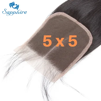 Сапфировая кружевная застежка 5x5 Бразильские прямые волосы Прозрачная кружевная застежка HD, Предварительно выщипанная с кружевной застежкой из детских волос 12 