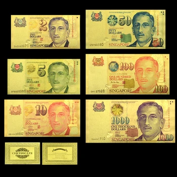 Сингапурские банкноты из золотой фольги 2, 5, 10, 50, 100, 1000 Банкнот 2001 года выпуска Памятные банкноты UNC Notes Craft Collection