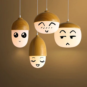 Скандинавские подвесные светильники Nuts Acorn LED Подвесной светильник Имитация дерева, Железного стекла, Подвесной светильник для украшения дома, спальни, кафе