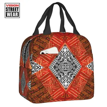 Смелый Яркий Красочный абстрактный геометрический афроцентрический этнический узор Изолированные сумки для ланча Портативный термоохладитель Bento Box
