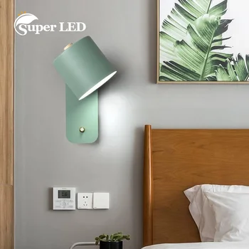Современная простая прикроватная лампа в скандинавском стиле, спальня Macaron, Креативная личность, Фоновая Настенная Светодиодная лампа с выключателем, настенный светильник