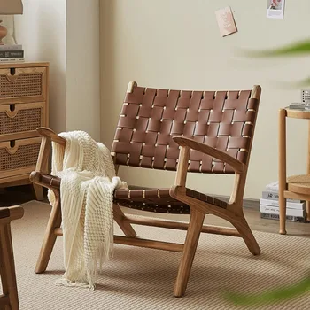 Современные стулья для гостиной из ротанга, кресло с откидной спинкой, Кожаное дизайнерское кресло, Деревянный диван для чтения, Индивидуальная мебель Fauteuil