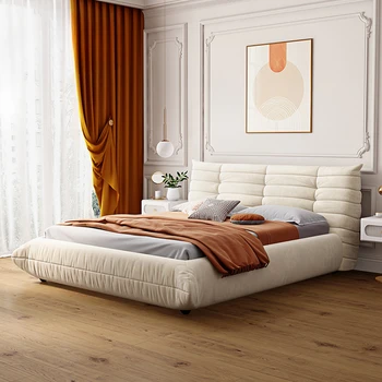 Современный комплект мебели для спальни, кровать из белой ткани размера Queen Size, Простые минималистичные Мягкие двуспальные кровати размера King Size, мебель для дома