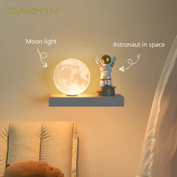 Современный светодиодный настенный светильник, прикроватная лампа для спальни, Фоновая настенная лампа для гостиной, Лунный астронавт, Светильники для детской комнаты