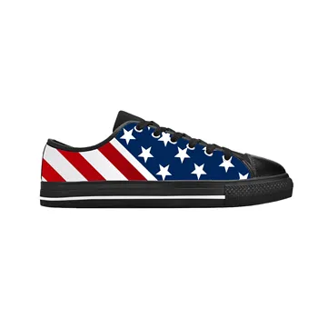 Соединенные Штаты, Американский флаг, звезды и полосы, крутая повседневная тканевая обувь с низким верхом, удобные дышащие мужские и женские кроссовки с 3D принтом.