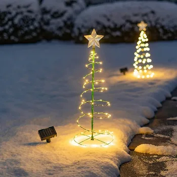 Солнечная Рождественская елка Спиральная лампа Наружные фонари гирлянды светодиодных солнечных фонарей для праздничной рождественской вечеринки Солнечная лампа для декора сада