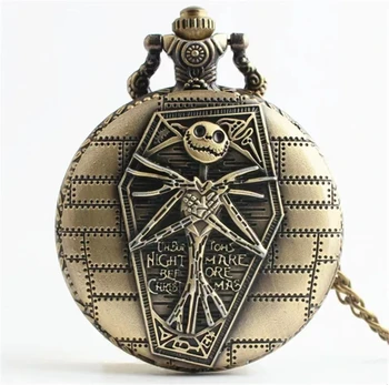 Старинные бронзовые карманные часы Skeleton Skeleton, Предрождественские кварцевые карманные часы с цепочкой-брелоком, подарок для мужчин и женщин