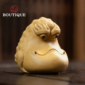 Статуэтка Счастливой Золотой жабы, Чайная фигурка животного, украшения из китайской Исинской фиолетовой глины, скульптура для домашних животных ручной работы, украшение чайного сервиза.