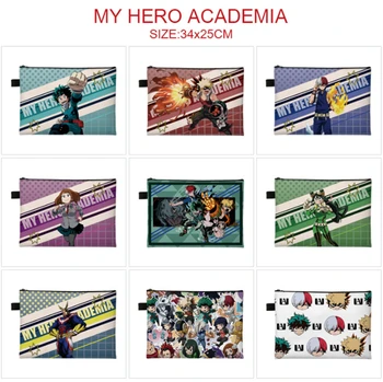 Сумка для файлов аниме My Hero Academy, Полноцветная сумка для файлов, Информационная сумка для мальчиков и девочек, Тестовая бумага на молнии, Сумка для хранения канцелярских принадлежностей.