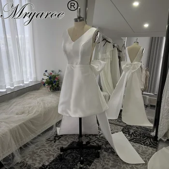 СУПЕР ПРЕДЛОЖЕНИЕ! Мини-свадебное платье Mryarce Mikado Bridal, летнее платье без рукавов со съемным большим бантом, открытой спиной и карманами