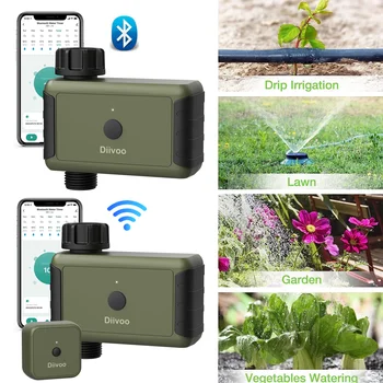 Таймер подачи воды Diivoo WiFi / Bluetooth, программируемый умный таймер орошения с дождеванием на открытом воздухе, программируемый таймер орошения с дождеванием с задержкой дождя и ручным поливом