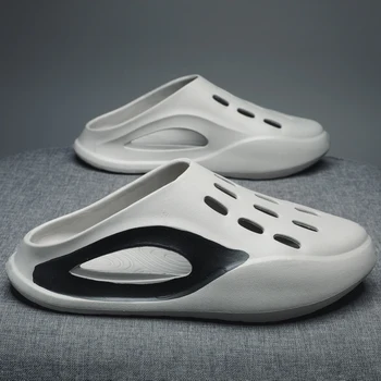Тапочки для мужчин, пляжные сандалии, повседневная износостойкая нескользящая обувь с толстым дном, дышащая, трендовая Универсальная водонепроницаемая обувь с круглым носком