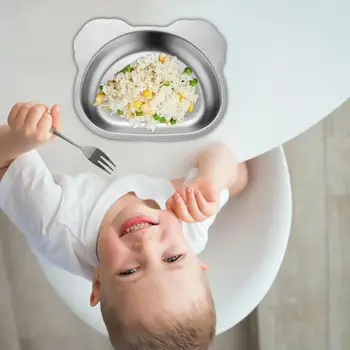 Тарелка для малышей, всасывающий лоток для закусок, тарелка в форме милого животного из нержавеющей стали для малышей в домашнем детском саду или в школе