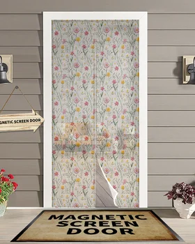 Текстура цветов и листвы, Магнитная дверная занавеска, гостиная, спальня, Домашняя дверная занавеска с противомоскитной сеткой