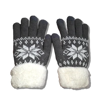 Толстые кашемировые двухслойные зимние перчатки для женщин с вязаным рисунком снежинки, лыжные перчатки с сенсорным экраном на весь палец, велосипедные перчатки