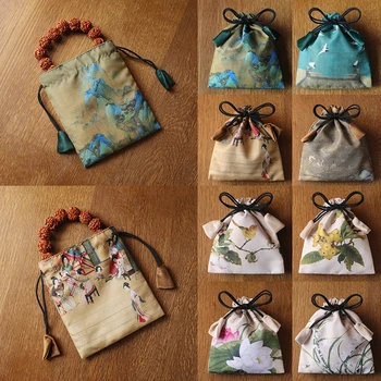 Традиционные тканевые упаковочные пакеты с завязками, китайские сумки для ювелирных изделий с рисунком Будды, сумка из бисера, свадебный подарок