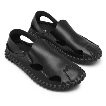 Удобные дышащие нескользящие тапочки на толстой подошве, летние кожаные сандалии, мужская пляжная обувь, повседневная праздничная обувь