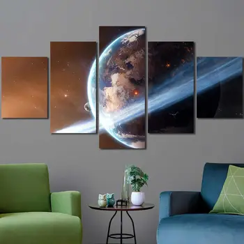 Украшение дома HD Картинка с несколькими печатными панелями Холст с рамкой Земля Комета Космическое искусство Цифровая планета Готовая к развешиванию в комнате