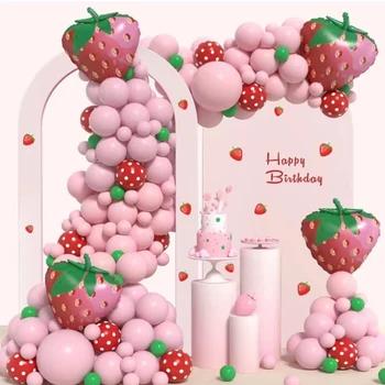 Украшения для клубничной вечеринки с красными воздушными шариками в горошек, подходящие для клубничной сладкой темы, принадлежности для детского душа, вечеринки по случаю Дня рождения