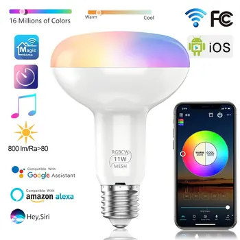 Умная лампа WiFi RGBCW E27 С Регулировкой Яркости и цвета Светодиодной лампы Smart Home Lighting Совместима с Alexa; Google Home; Siri; APP