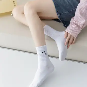 Унисекс, Женские, мужские Белые носки, Летние носки средней длины с вышивкой 