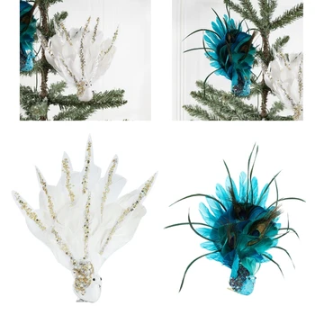 Фигурки Изысканное украшение Рождественской елки из искусственных перьев птиц, элегантный орнамент для свадебной вечеринки