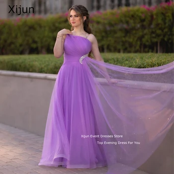 Фиолетовые элегантные вечерние платья Xijun, платья для выпускного вечера с кристаллами на одно плечо, блестящее платье для выпускного вечера длиной до пола, вечернее платье трапециевидной формы