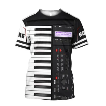 Футболка для мужчин с 3D принтом Фортепианной музыки, летняя футболка, забавный Музыкальный инструмент в стиле Харадзюку с коротким рукавом, Уличная Модная Верхняя Одежда