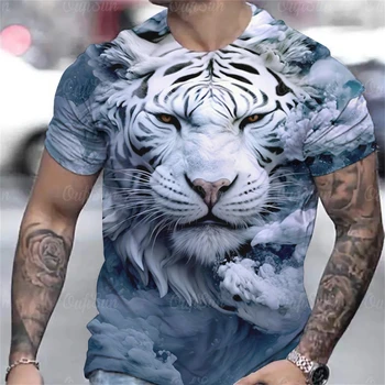 Футболка для мужчин с рисунком тигра, мужская одежда, футболка с 3D животным принтом, повседневная свободная футболка оверсайз, модный спортивный топ