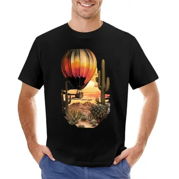 Футболка с воздушным шаром над пустыней, пустые футболки, короткие черные футболки для мужчин