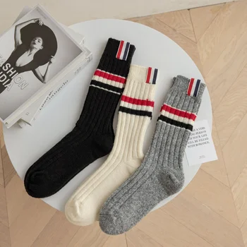 Хлопчатобумажные свободные носки в полоску для экипажа, женские модные красочные дизайнерские ретро-носки Harajuku, носки для школьниц, Черный 2023