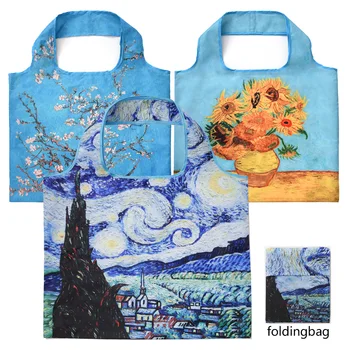 Хозяйственная сумка с ручной росписью маслом Van Gogh, знаменитая картина, сумка для хранения с рисунком, портативная Складная дорожная сумка на одно плечо