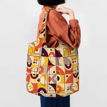 Цветной блок Bauhaus, Геометрическая линия, Современные сумки для покупок, женская холщовая сумка для покупок через плечо, сумки большой емкости.
