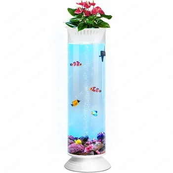 Цилиндрический аквариум с рыбками Вертикальный Аквариум с Золотыми Рыбками Акриловый Сменный Водный Экологический пол